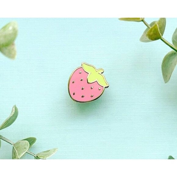 2 for $20 - NEW Mini Cute Strawberry Enamel Pin - Gold Plated Base - Picture 8 of 10